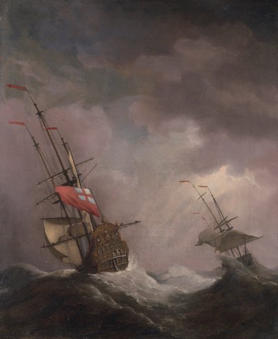 強風の中を走る英国船 作： Willem van de Velde the Younger