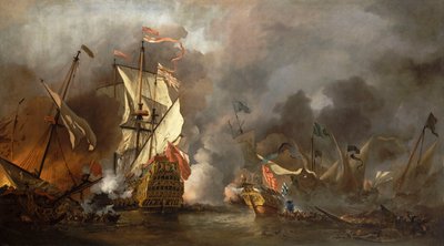 バーバリーの海賊と戦うイギリス船 作： Willem van de Velde the Younger