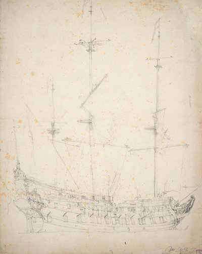 オランダ人2階建ての肖像画 1655年頃 オフセット、黒鉛 作： Willem van de Velde the Younger