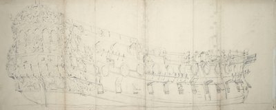 イギリスの三流船の肖像 1680年頃（黒鉛、ペン、インク） 作： Willem van de Velde the Younger