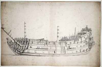 1623年に建造された70門の大砲を搭載した船「トライアンフ号」（または「セント・ジョージ号」）の肖像。 作： Willem van de Velde the Younger
