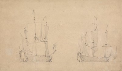 ライトエアでのフラッグシップの右舷クォータービューと別の同様のビュー 作： Willem van de Velde the Younger