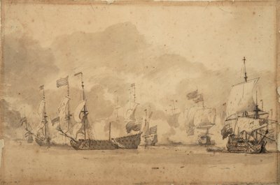 テクセル海戦（Kijkduijn）1673年8月11-21日頃（黒鉛、灰色水彩） 作： Willem van de Velde the Younger