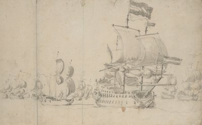 クオーターに派遣船を乗せたオランダの旗艦、1672年5月？ 作： Willem van de the Elder Velde
