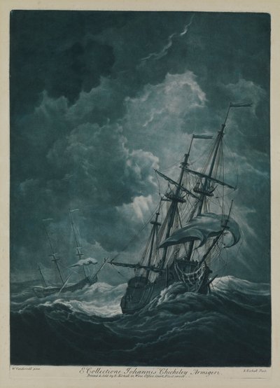 強風にあおられる船 作： Willem van de the Elder Velde