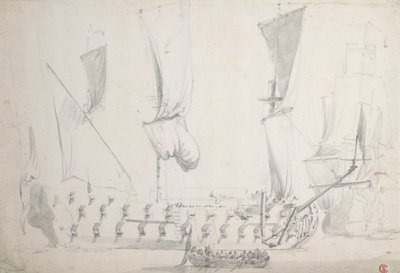 軽装のイギリス人4等兵、1681年頃（黒鉛、灰色ウォッシュ） 作： Willem van de the Elder Velde