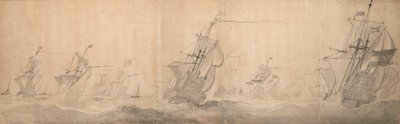 北フリジア諸島沖を打ち上げるオランダ艦隊9[OS]／1658年10月19日 作： Willem van de the Elder Velde