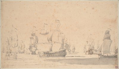 微風の中のイギリス船、ケッチとガリオット、1673年6月？ 1673年頃（鉛筆、水彩、ペン、褐色インク） 作： Willem van de the Elder Velde