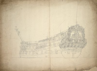 Vereenigde Provincien」（1665年頃建造）の肖像画、48門、最後の記載は1667年、1665年頃（オフセットあり） 作： Willem van de the Elder Velde