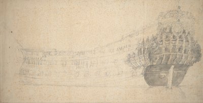 フランス製2階建て船の肖像。1666-67年にオランダで建造されたもの。 作： Willem van de the Elder Velde