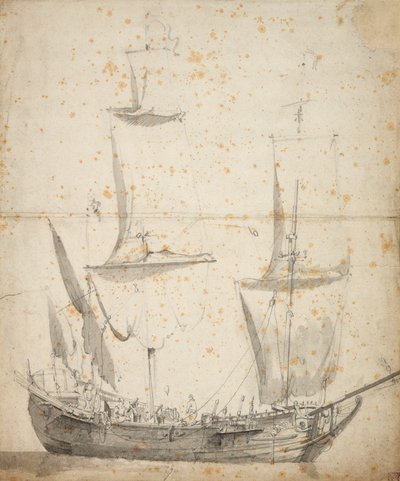 小さなオランダ商船の肖像 1665年頃（黒鉛、灰色水彩） 作： Willem van de the Elder Velde