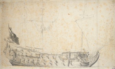 エセックス号の肖像 1660年頃（黒鉛、灰色水彩） 作： Willem van de the Elder Velde