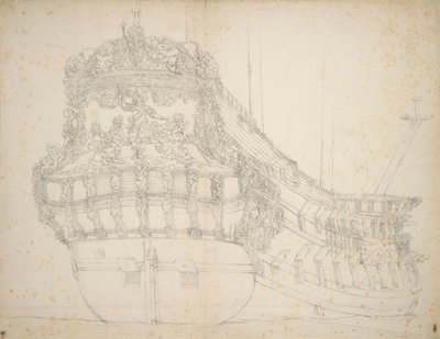 1664年に建造され、1689年に最後の記録が残る62門艦「ギデオン号」の肖像（オフセット）、1670年頃 作： Willem van de the Elder Velde