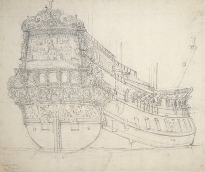 ヒルヴェルスム号」の肖像、1655年頃（黒鉛画） 作： Willem van de the Elder Velde