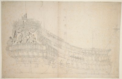 ホランディア号」の肖像、1666年頃（オフセット、グレー・ウォッシュ） 作： Willem van de the Elder Velde