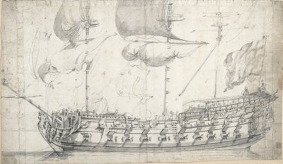 虎」の肖像（1678年）1681年頃（黒鉛、灰色水彩） 作： Willem van de the Elder Velde