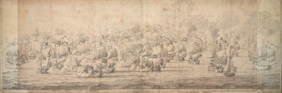 ローストフトの戦い、1665年6月3-13日、1674年頃（黒鉛、インク） 作： Willem van de the Elder Velde