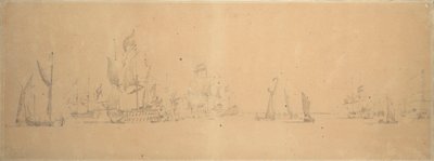 軽空のオランダ艦隊、1666年頃（黒鉛、灰色ウォッシュ） 作： Willem van de the Elder Velde