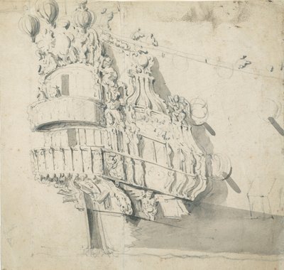 ハンプトン・コート」の船尾、1685年頃（黒鉛、グレイウォッシュ） 作： Willem van de the Elder Velde