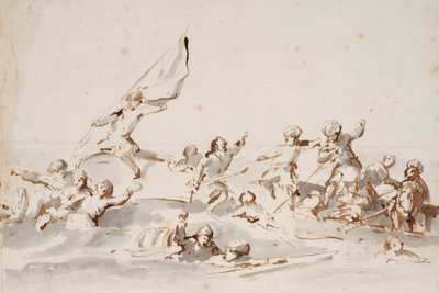 ボートでの戦い 1685年頃（ペン、インク） 作： Willem van de Velde the Younger