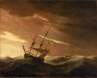 強風に横たわるイギリス船、17世紀後半、油彩・カンヴァス 作： Willem van de Velde the Younger