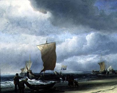 漁船が接岸する様子（油彩・キャンバス） 作： Willem van de Velde the Younger