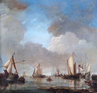 Grandes Navios e Barcos em Calma (óleo sobre painel de carvalho) 作： Willem van de Velde the Younger