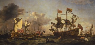 1672年6月6日、テムズ河口の船団を視察する王室 作： Willem van de Velde the Younger