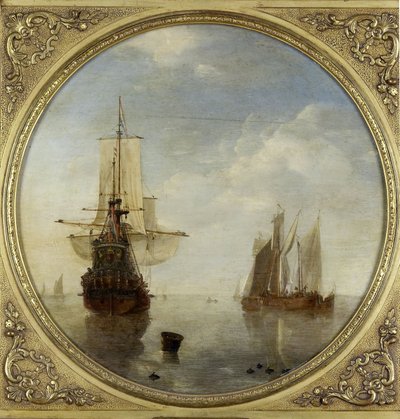 停泊中の船 作： Willem van de the Younger Velde