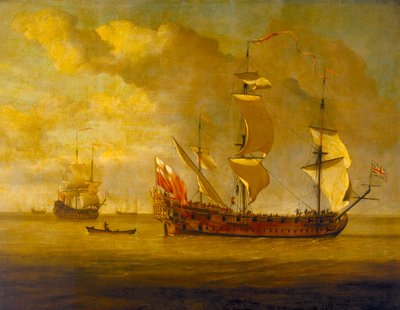 微風の前の「チャールズ・ガレー船」、17世紀後半、油彩・パネル 作： Willem van de Velde the Younger