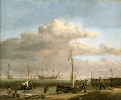 漁船が浮かぶマースディープとデン・ヘルダーへのオランダ海岸。油彩・キャンバス、1690年頃、ウィレム・ファン・デ・ヴェルデ（1633-1707）作。 作： Willem van de Velde the Younger