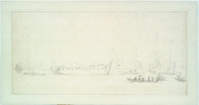 イギリス船、おそらく「ジェームズ・ガレー号」の進水式、1676年頃（黒鉛と水彩、グレー） 作： Willem van de Velde the Younger