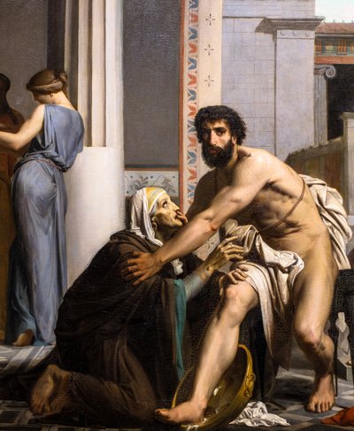 トロイから帰還したオデュッセウス、看護婦に認められる 作： William Adolphe Bouguereau