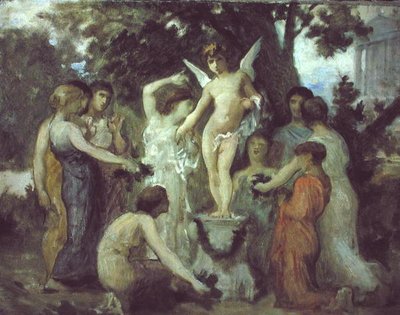 キューピッドへの捧げ物（油彩・キャンバス） 作： William Adolphe Bouguereau