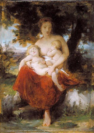 Charity」のスケッチ（油彩・紙・パネル） 作： William Adolphe Bouguereau