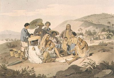 ジョン・バロウ（1764-1848）の「コチンシナへの航海」の第14版、トーマス・メドランド（1755-1823）の彫刻、1806年（アクアチント）の「コチン中国人のグループ 作： William (after) Alexander