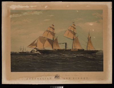 1852年、ダンバートンのウィリアム・デニー＆ブラザーズ社で建造されたロイヤル・メールの蒸気船「オーストラリア号」と「シドニー号 作： William (after) Clark