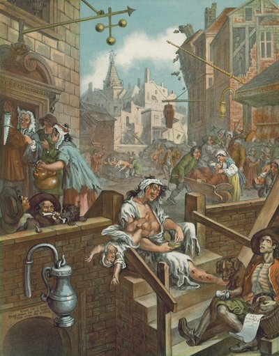 ウィリアム ホガースのジン レーンのクロモリトグラフ (クロモリソ) 作： William (after) Hogarth