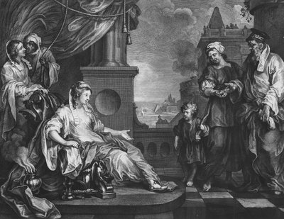 ファラオの娘に連れてこられたモーゼ、1752年頃（エングレーヴィング 作： William (after) Hogarth