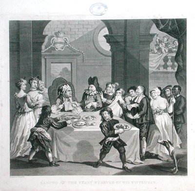 医者に飢えさせられた饗宴のサンチョ トーマス・クック（1744-1818）（エングレービング） 作： William (after) Hogarth