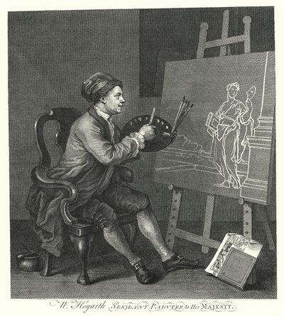 イギリスの芸術家ウィリアム・ホガースの自画像（エングレービング 作： William (after) Hogarth