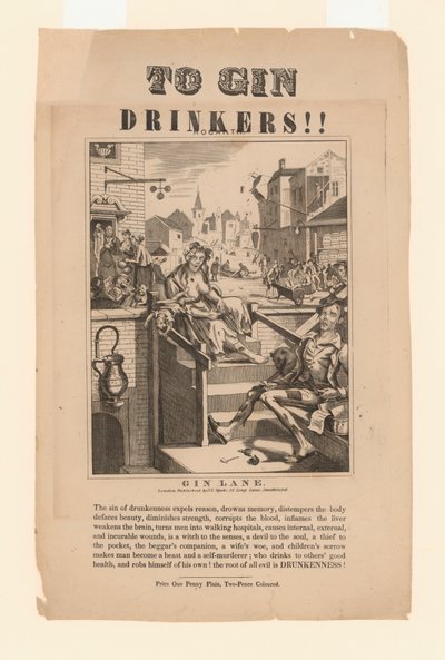 ジンを飲む人への警告（リトグラフ 作： William (after) Hogarth