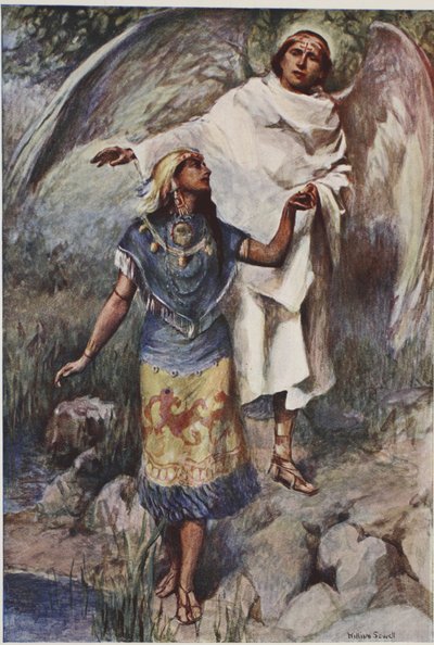 古い神々を退治した古代メキシコの王女は、新しい信仰の到来を示されます。 作： William (after) Sewell