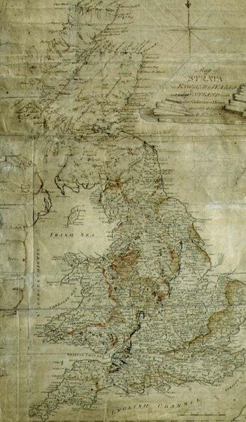 ジョン・カリーが作成したイングランド、ウェールズ、スコットランドの一部の地層の地図、1802-3年頃（エングレービング） 作： William (after) Smith