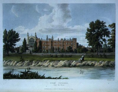 川から見たイートン・カレッジ、「History of the Colleges」の一部である「History of Eton College」より、Joseph Constantine Stadler (fl.1780-1812)の彫刻、R. Ackermannの出版。 作： William (after) Westall