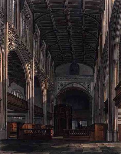 ケンブリッジのセント・メアリー教会の内部（「The History of Cambridge」より）、Joseph Constantine Stadler（fl.1780-1812）の彫刻、R. Ackermannの出版物 作： William (after) Westall