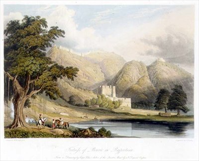 チャールズ・ベントレー（1806-54）が彫刻した「Scenery, Costumes and Architecture」の第1巻に掲載されている、セイロンの準総監部のチャールズ・オーベル大尉が描いたラージプータナのボウリー要塞（Smith, Elder and Company社刊 作： William (after) Westall