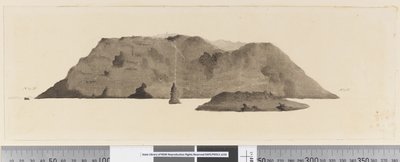 ページ3b 未確認の島の眺め。左側には「N by E」、右側には「E by N」とインクで書かれています。 作： William (attr. to) Hodges