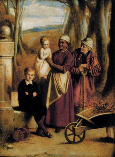 二人の子供、看護師、老人（油彩・パネル 作： William (attr. to) Mulready