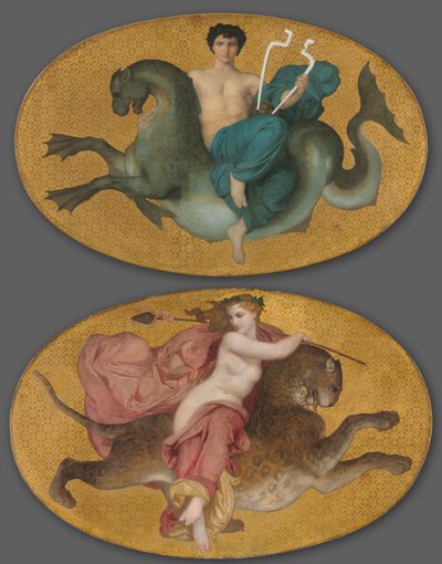 タツノオトシゴに乗ったアリオンとパンサーに乗ったバカンテ（ペア） 作： William Adolphe Bouguereau